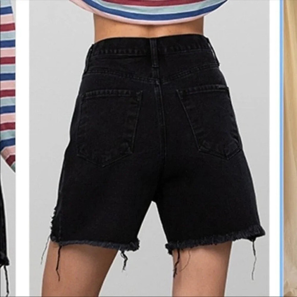 Insane Gene Hi-Rise Crossover Short Distressed Mom Jeans Shorts Black Y2K Size M - Picture 3 of 12